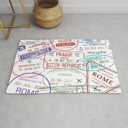 Immigration stamps Rug | Pattern, Rome, Frannce, Liverpool, England, Toronto, Paris, Graphicdesign, Travel, Cananda 