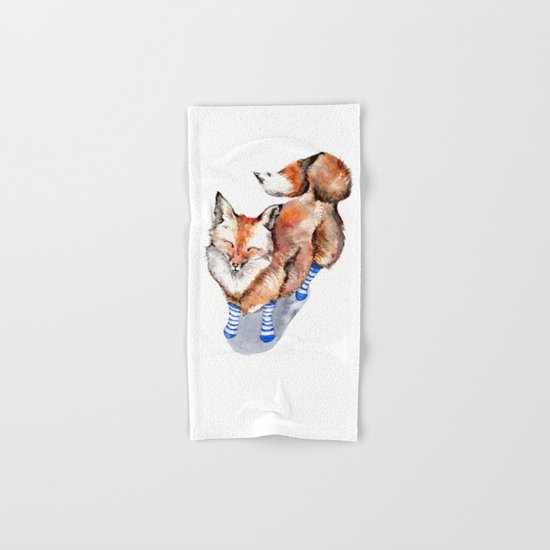 Smiling Red Fox in Blue Socks Hand & Bath Towel