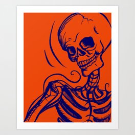 Blue and Orange Halloween Skeleton Art Print