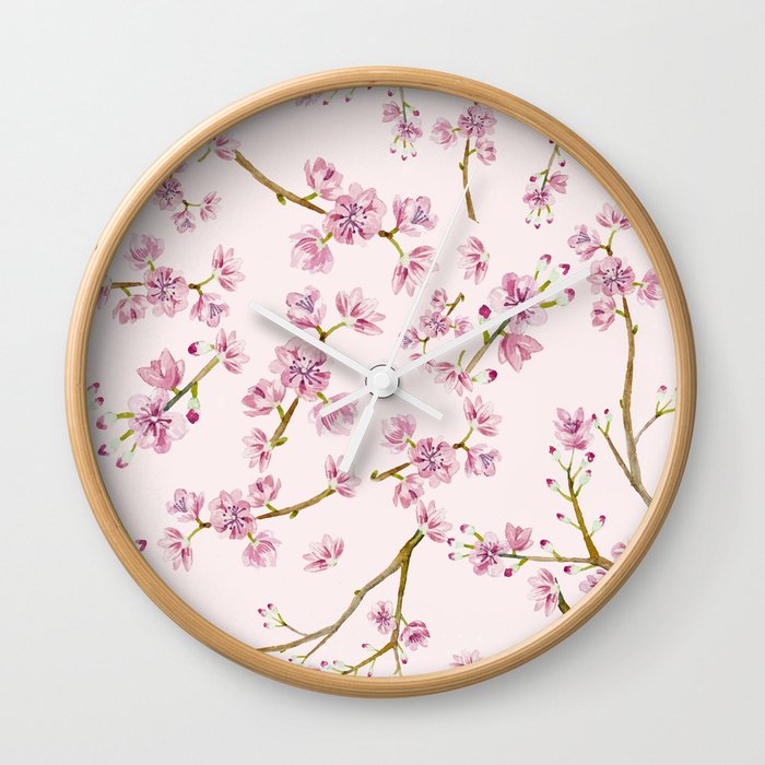 Spring Flowers - Pink Cherry Blossom Pattern Wall Clock