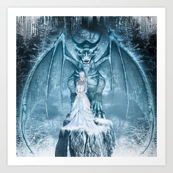 Ice Queen And Dragon Art Print By Fantasyartdesigns Society6