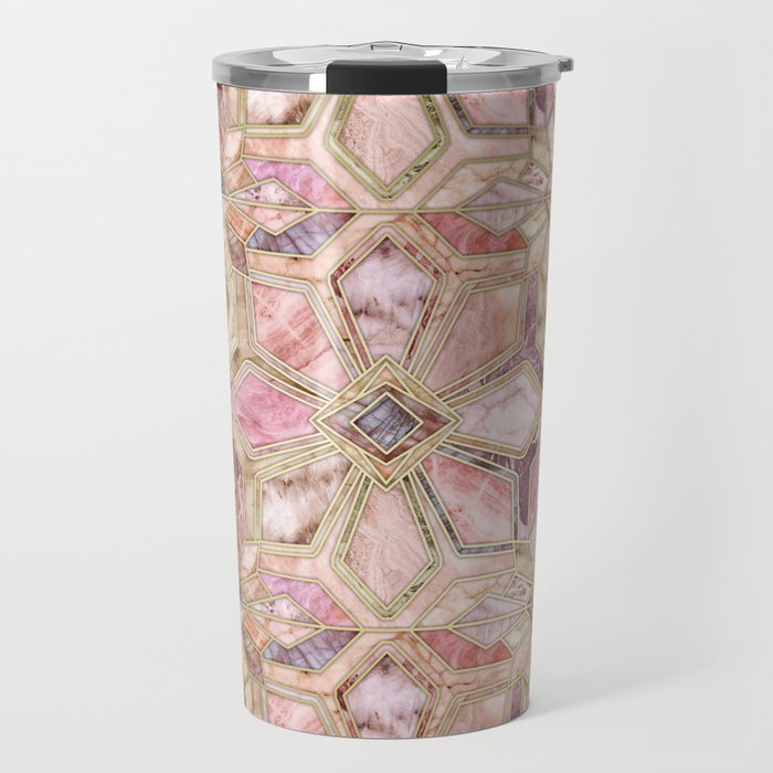 Geometric Gilded Stone Tiles in Blush Pink, Peach and Coral Travel Mug