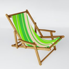 [ Thumbnail: Bisque, Chartreuse, and Lime Green Colored Striped Pattern Sling Chair ]