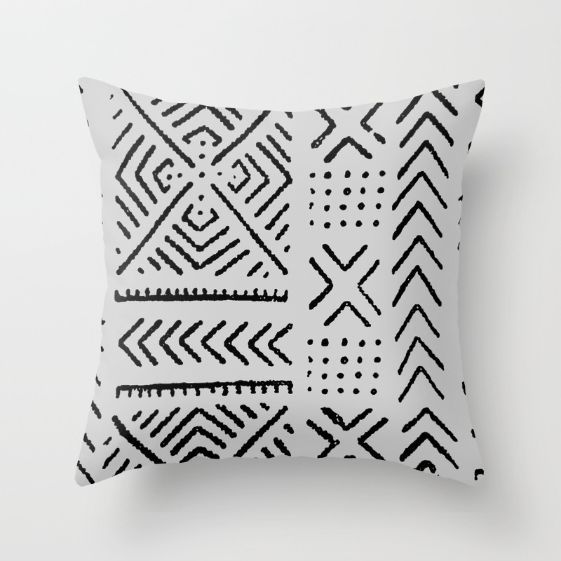 Line Mud Cloth Light Grey Throw Pillow By Thinlinetextiles