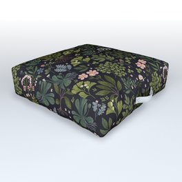 Herbarium ~ vintage inspired botanical art print ~ black Outdoor Floor Cushion