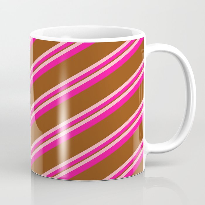 Light Pink, Deep Pink & Brown Colored Lined/Striped Pattern Coffee Mug