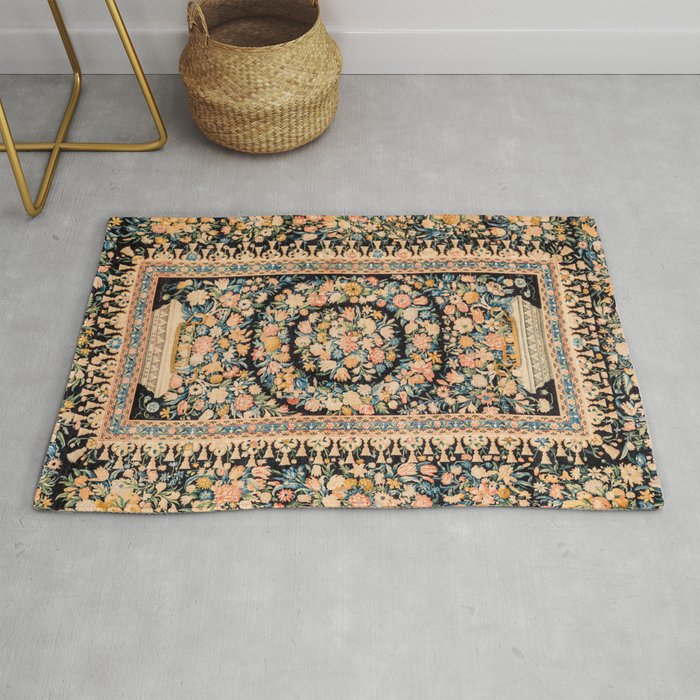 Lourve Carpet // 17th Century French Blue Pink Green Yellow Colorful Ornate Accent Rug Pattern Rug
