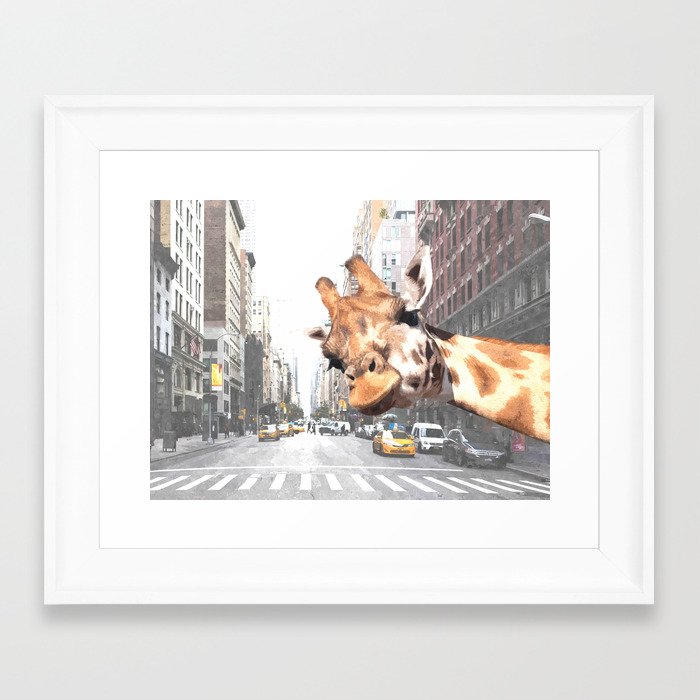Selfie Giraffe in New York Framed Art Print