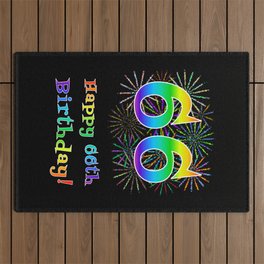 [ Thumbnail: 66th Birthday - Fun Rainbow Spectrum Gradient Pattern Text, Bursting Fireworks Inspired Background Outdoor Rug ]