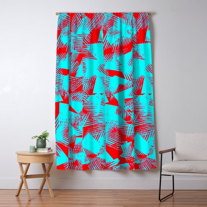 Abstract Cyan Blue Color Shapes Against Red Background Pattern