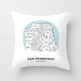 San Francisco Neighborhood Map Throw Pillow