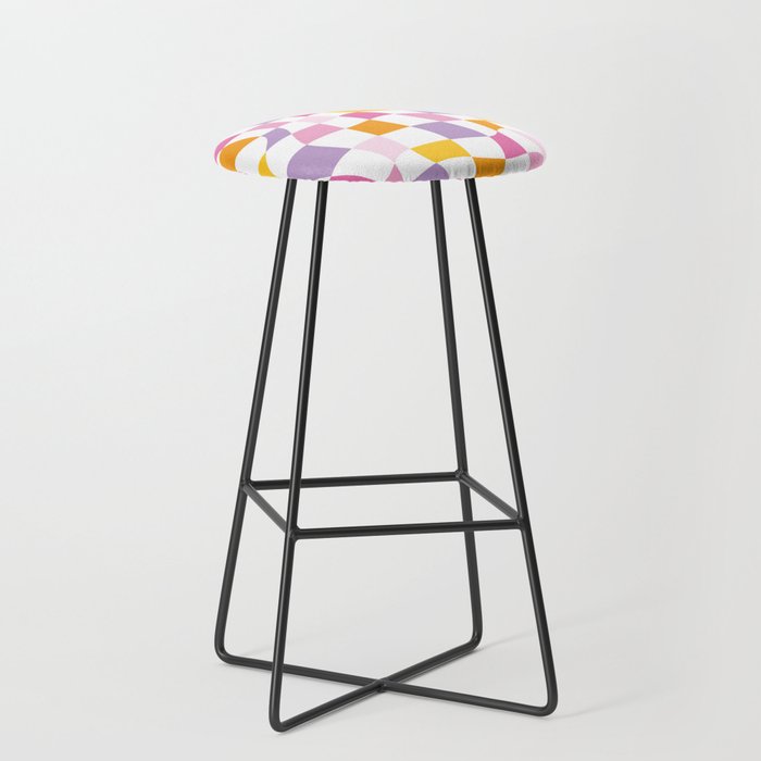Colorful Wavy Checkerboard Pattern-Y2K Aesthetic Bar Stool