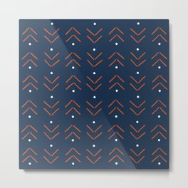 Arrow Geometric Pattern 13 in Navy Blue Orange Metal Print