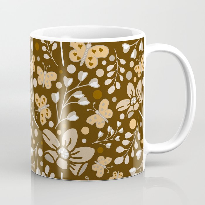 Rustic Retro Autumn Floral Butterfly Coffee Mug