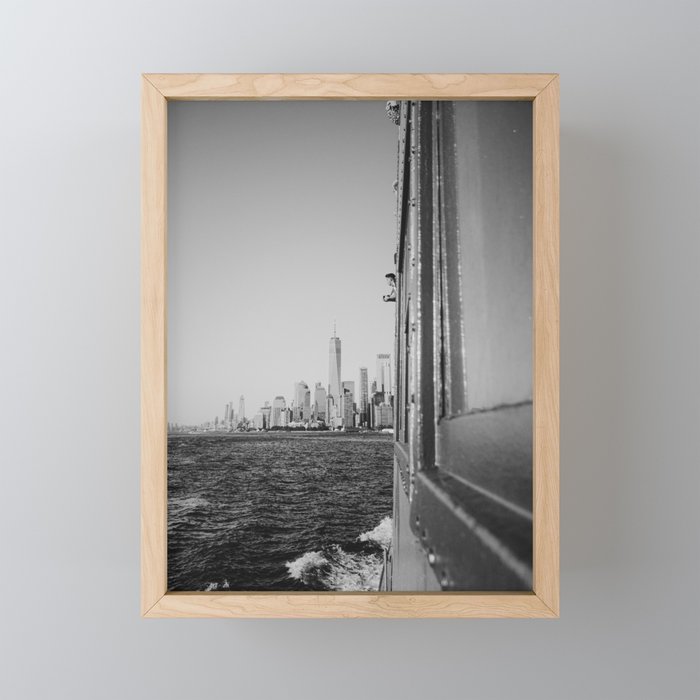 Ferry to Manhattan, New York City | Creative NYC architecture and lines | Black and white travel city photography Framed Mini Art Print