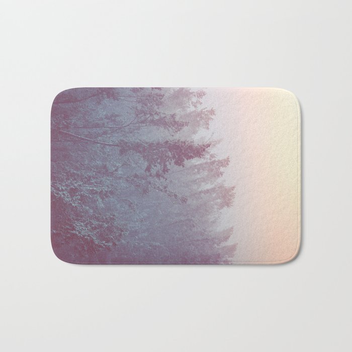 Forest Fog - Snowy Mountain Trees at Sunset Bath Mat
