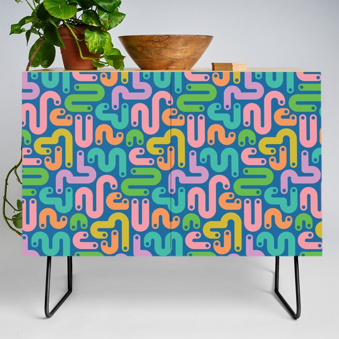JELLY BEANS POSTMODERN 1980S ABSTRACT GEOMETRIC in BRIGHT SUMMER COLORS ON ROYAL BLUE Credenza