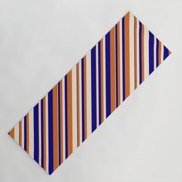 [ Thumbnail: Blue, Chocolate, and Beige Colored Lines/Stripes Pattern Yoga Mat ]