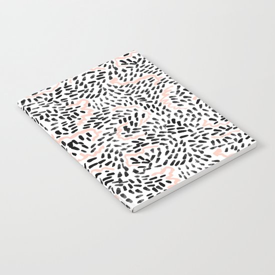 Helena - black white rose quartz abstract squiggle dot mark making painting brushstrokes minimal Notebook