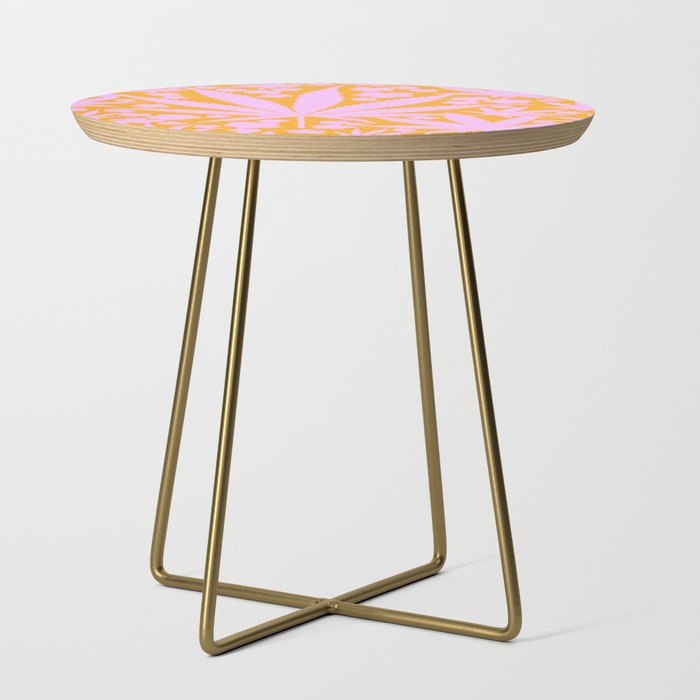 Modern Cannabis And Flowers And Leaves In Pink On Orange Tropical Botanical Floral Silhouette  Side Table