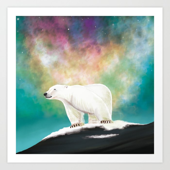 Aurora Borealis and polar bear - A Northern Light Friend Art Print