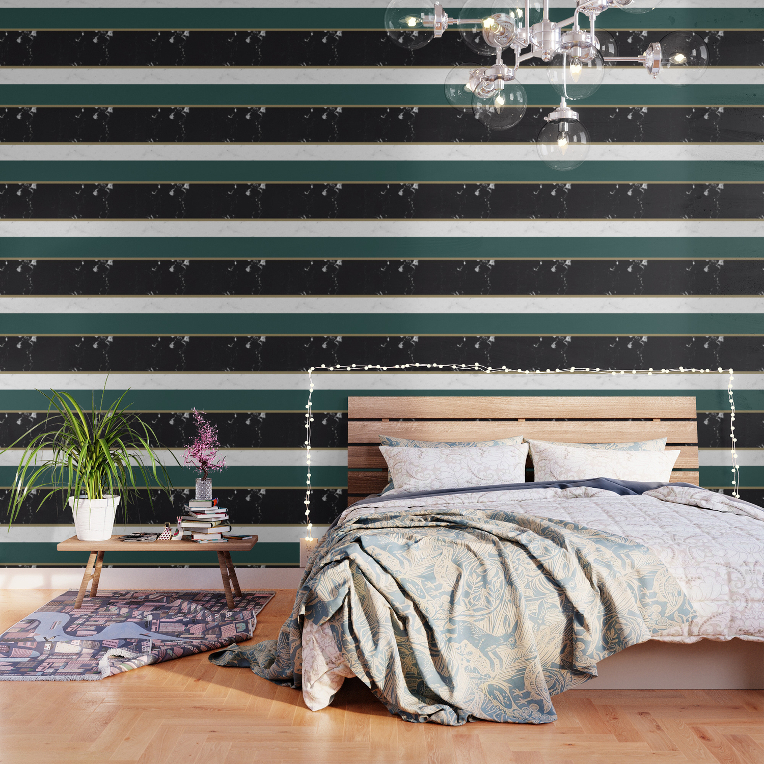 Marble Mix Stripes 4 Black White Green Gold Decor Art Society6 Wallpaper