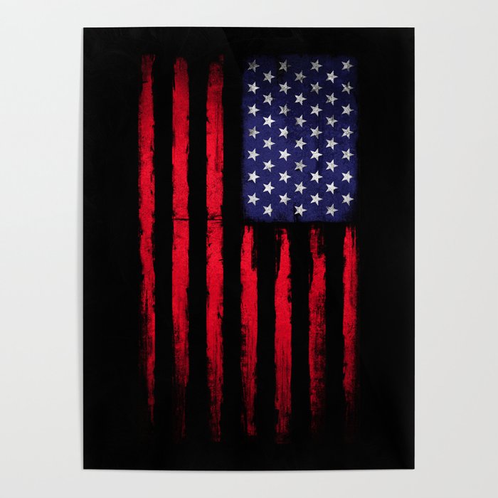 Vintage American flag on black Poster