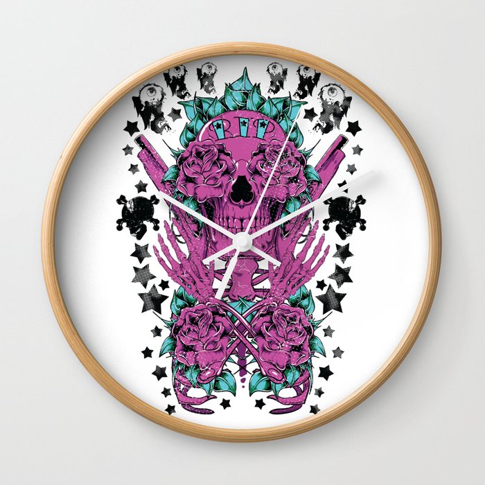 Skull with Roses Wall Clock