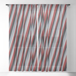 [ Thumbnail: Slate Gray, Dark Gray, Dark Red & Black Colored Stripes Pattern Sheer Curtain ]