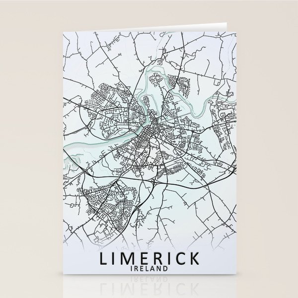 Limerick, Ireland, White, City, Map Stationery Cards by City Map Art