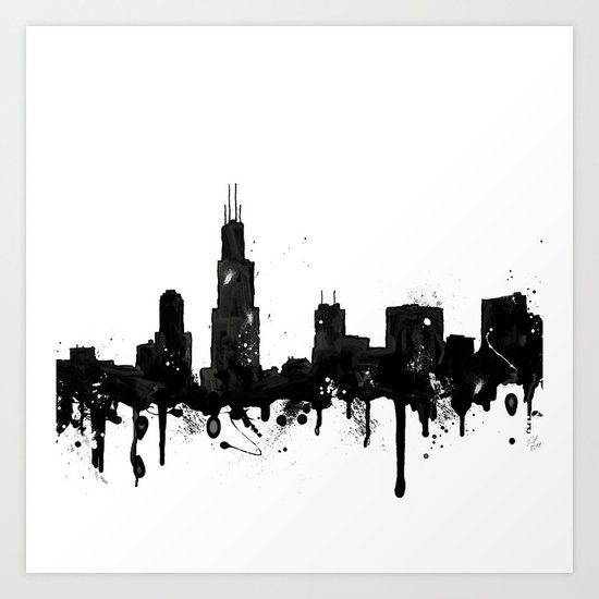 Watercolor Chicago Skyline Art Print By Trinity Bennett