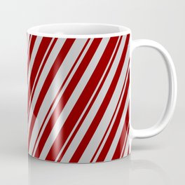 [ Thumbnail: Maroon and Grey Colored Pattern of Stripes Coffee Mug ]