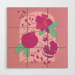 Pomegranate pink and green Wood Wall Art