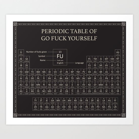 Periodic Table Of Go Fuck Yourself Art Print