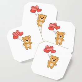 Bear Cute Animals With Hearts Balloons To Coaster