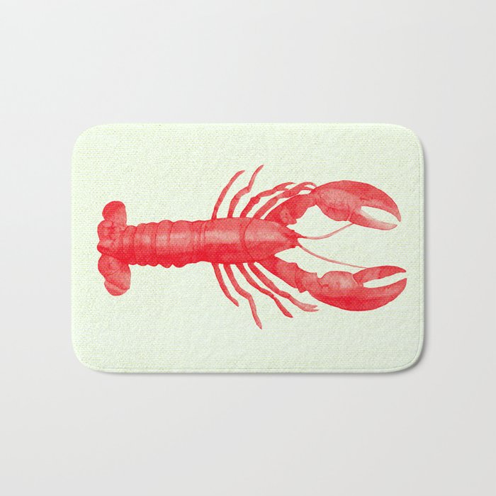 Pink Lobster on Linen Nautical Decor Bath Mat