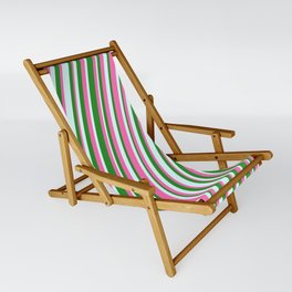 [ Thumbnail: Forest Green, Hot Pink, and Light Cyan Colored Stripes/Lines Pattern Sling Chair ]