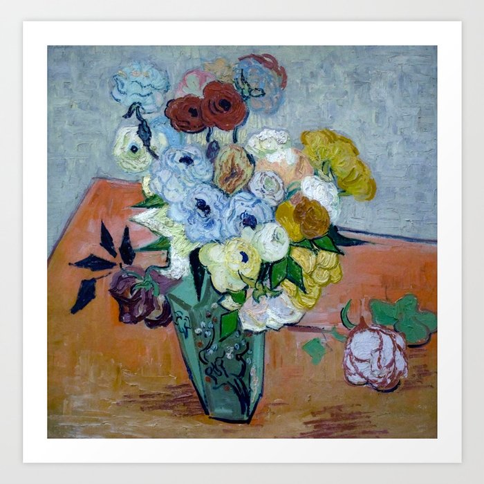 Vincent Van Gogh Japanese Vase with Roses and Anemones 1890 Art Print