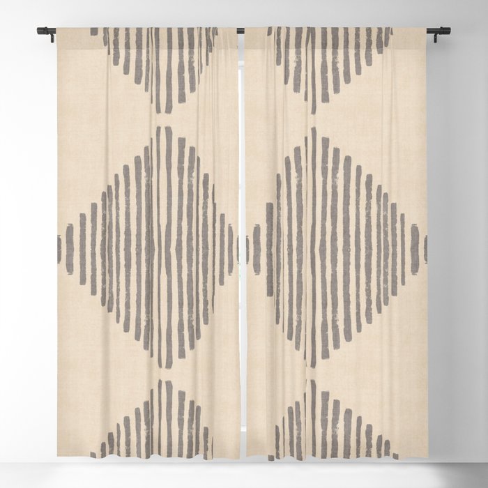 Diamond Stripe Geometric Block Print In Beige Blackout Curtain