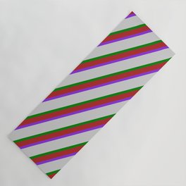 [ Thumbnail: Red, Purple, Light Grey & Green Colored Lines Pattern Yoga Mat ]