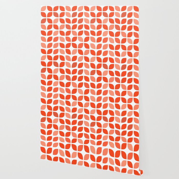 Red Geometric Floral Leaves Pattern In Mid Century Modern Style Wallpaper By Retrohome Society6