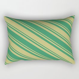 [ Thumbnail: Dark Khaki & Sea Green Colored Striped Pattern Rectangular Pillow ]
