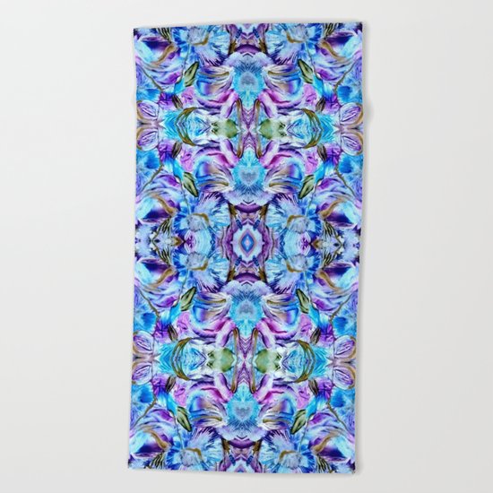 Turquoise Blue Flower Girly Pattern Beach Towel