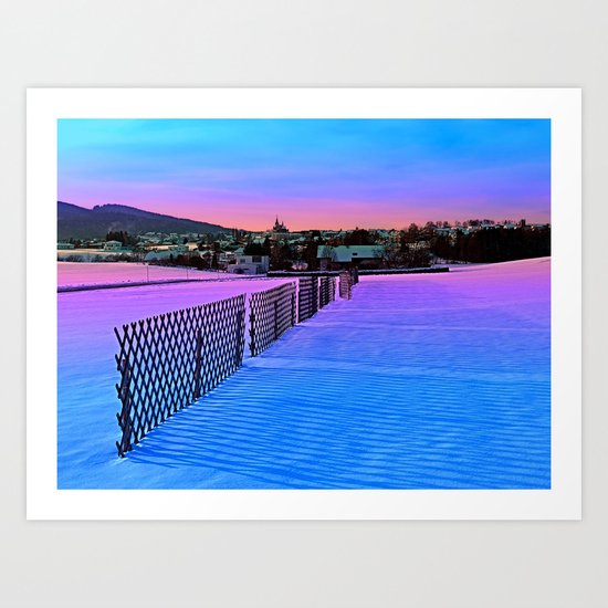 Fences on a winter sundown Art Print