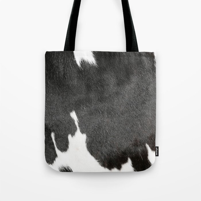 Black Cowhide, Cow Skin Print Pattern, Modern Cowhide Faux Leather Tote Bag