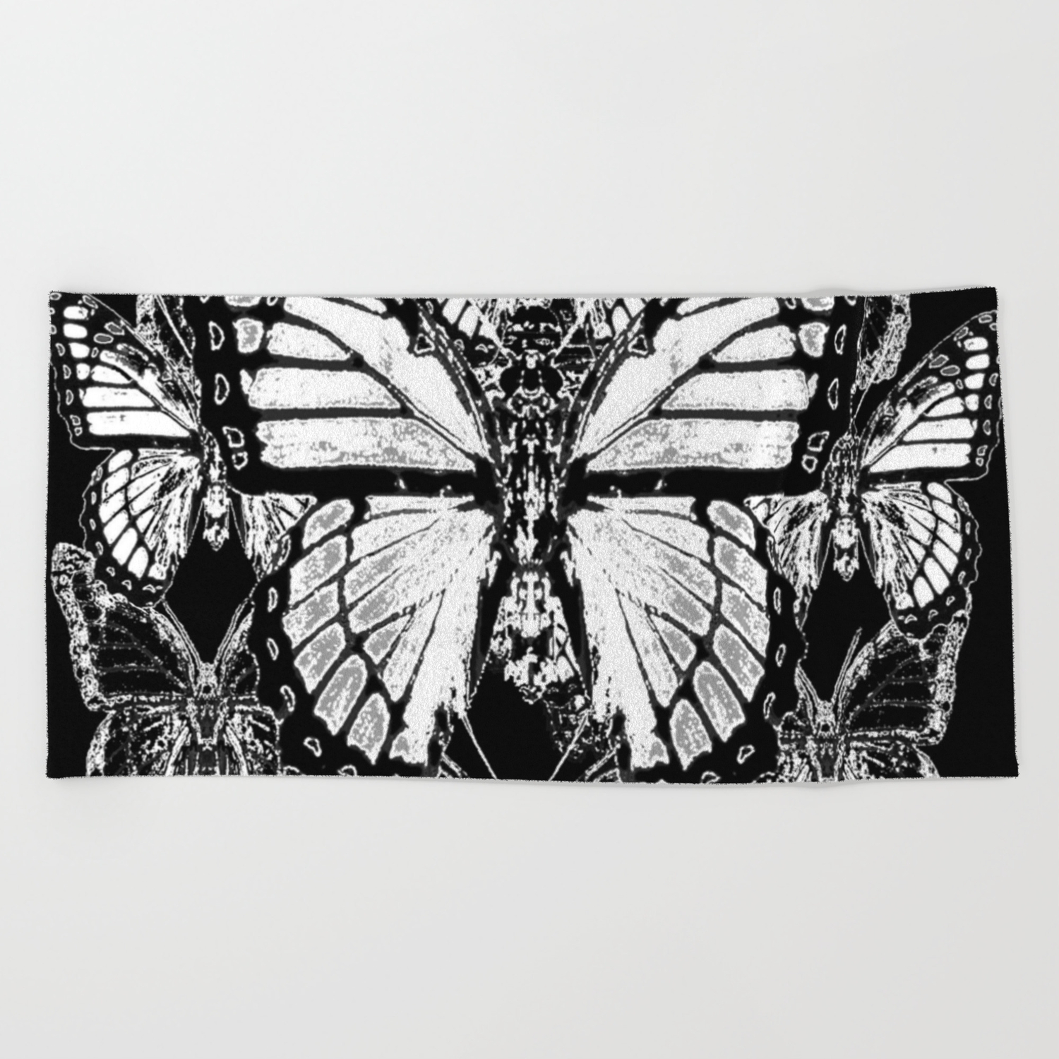 Black White Monarch Butterflies Abstract Beach Towel By