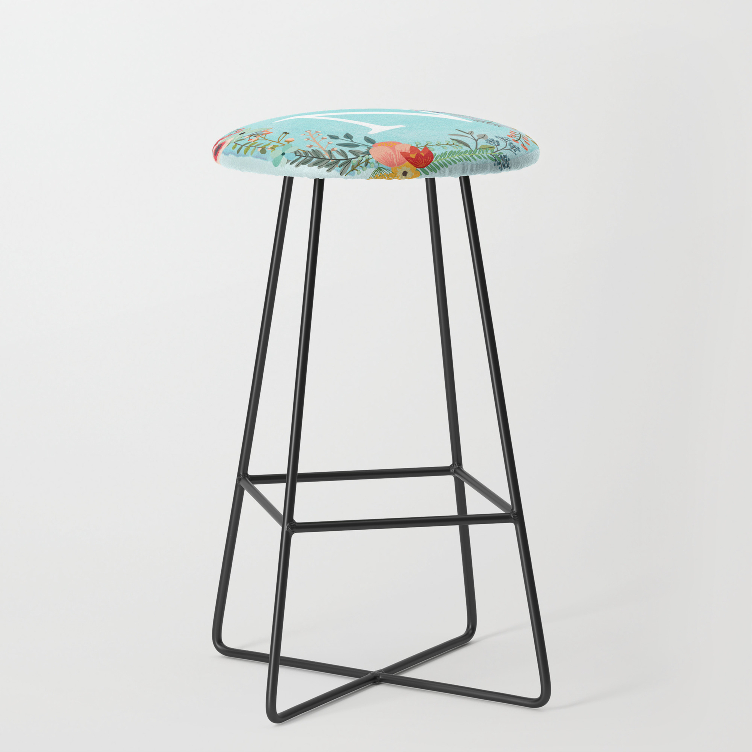 Personalized Bar Stool, Personalized Monogram Initial Letter N Blue Watercolor Flower Wreath Artwork Bar Stool By Aba2life Society6