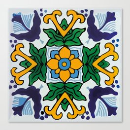 Floral baby blue mexican tile retro pattern Canvas Print