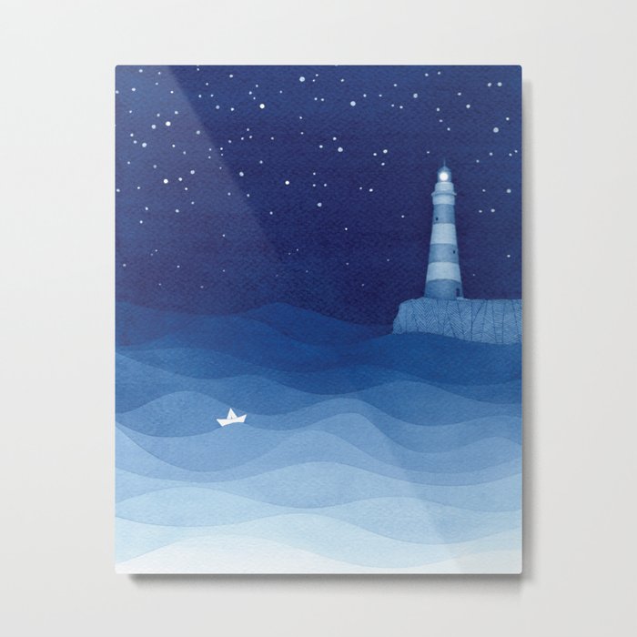 Lighthouse & the paper boat, blue ocean Metal Print