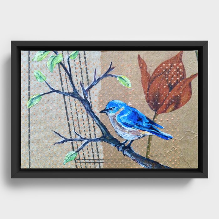 Bird on Branch 2 Framed Canvas